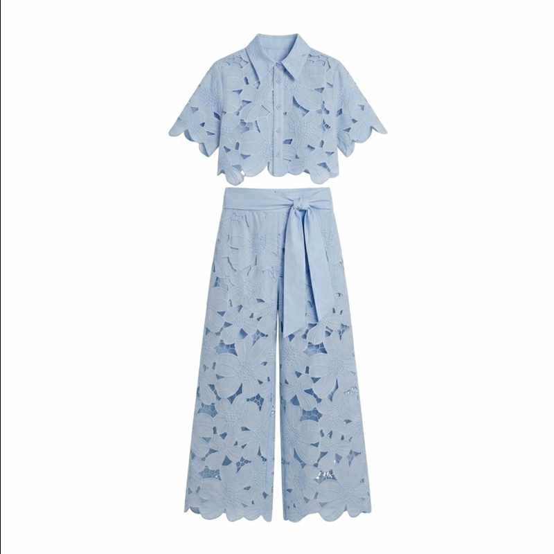 Elena - Women's Lace Cropped Wide Leg Matching Set