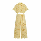 Elena - Women's Lace Cropped Wide Leg Matching Set