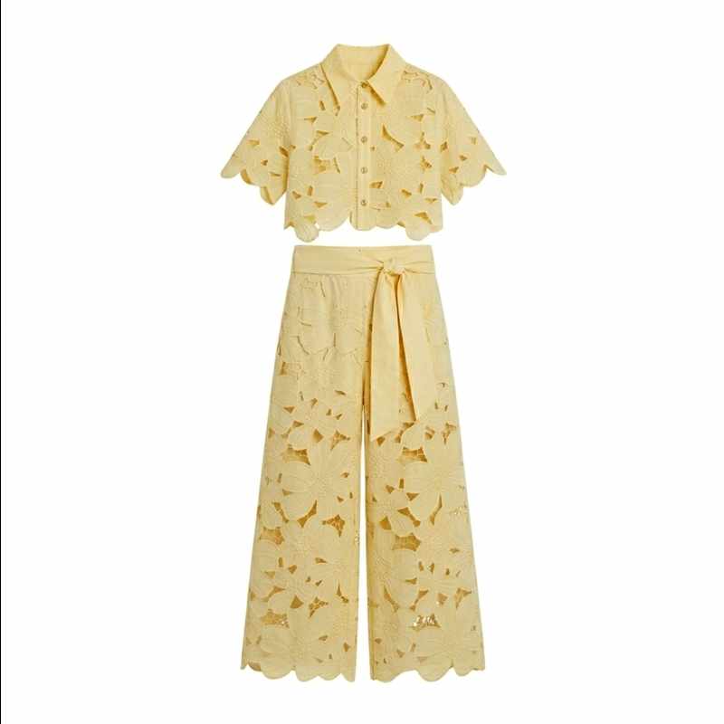Elena - Women's Lace Cropped Wide Leg Matching Set