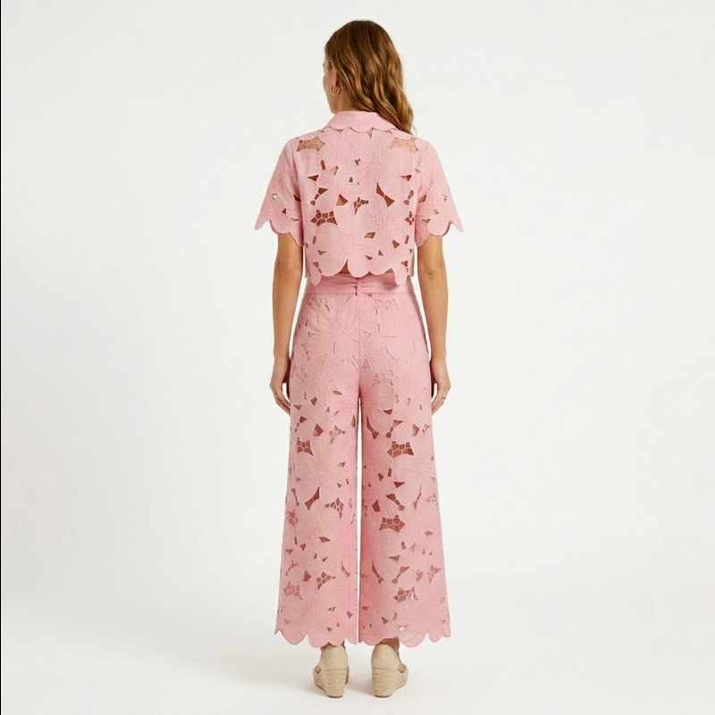 Elena - Women's Lace Cropped Wide Leg Matching Set
