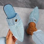Eliza - Women's Jean Cloth Button-Accent Slip-On Flats