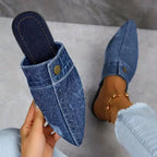 Eliza - Women's Jean Cloth Button-Accent Slip-On Flats