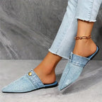 Eliza - Women's Jean Cloth Button-Accent Slip-On Flats