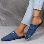 Eliza - Women's Jean Cloth Button-Accent Slip-On Flats