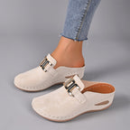 Eliza - Women's Metal Buckle Slip-On Suede Clogs