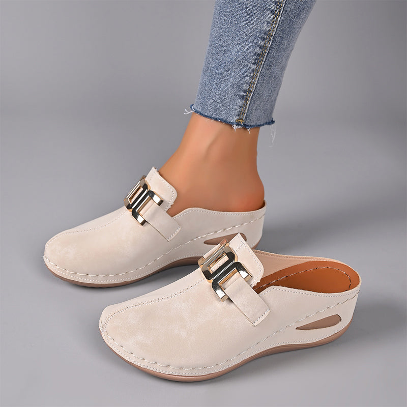 Eliza - Women's Metal Buckle Slip-On Suede Clogs