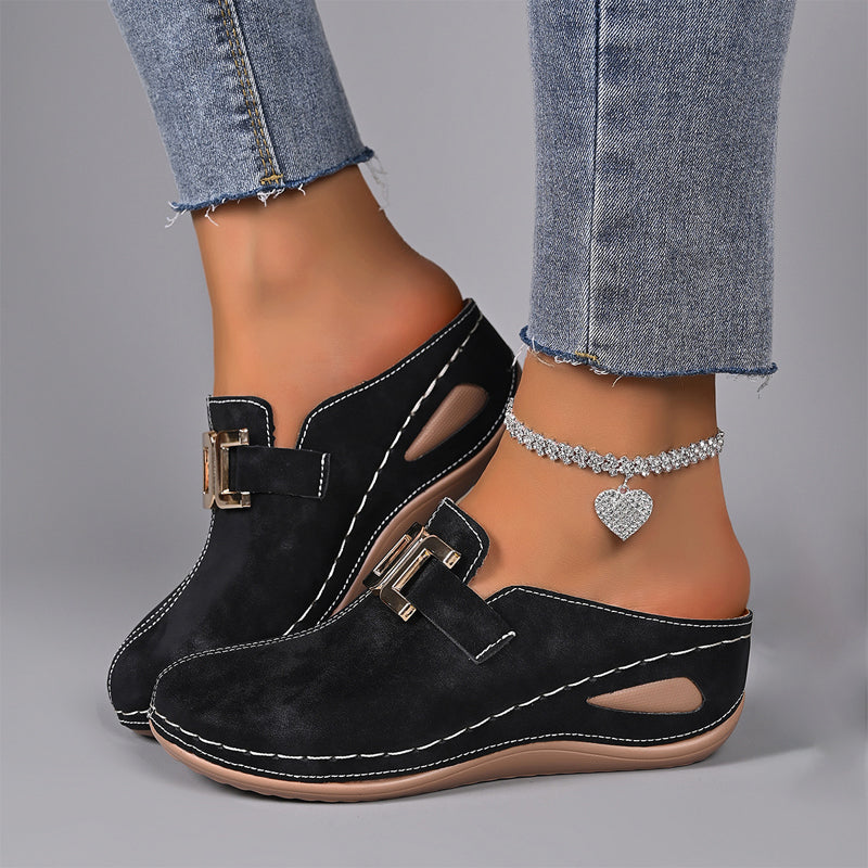 Eliza - Women's Metal Buckle Slip-On Suede Clogs
