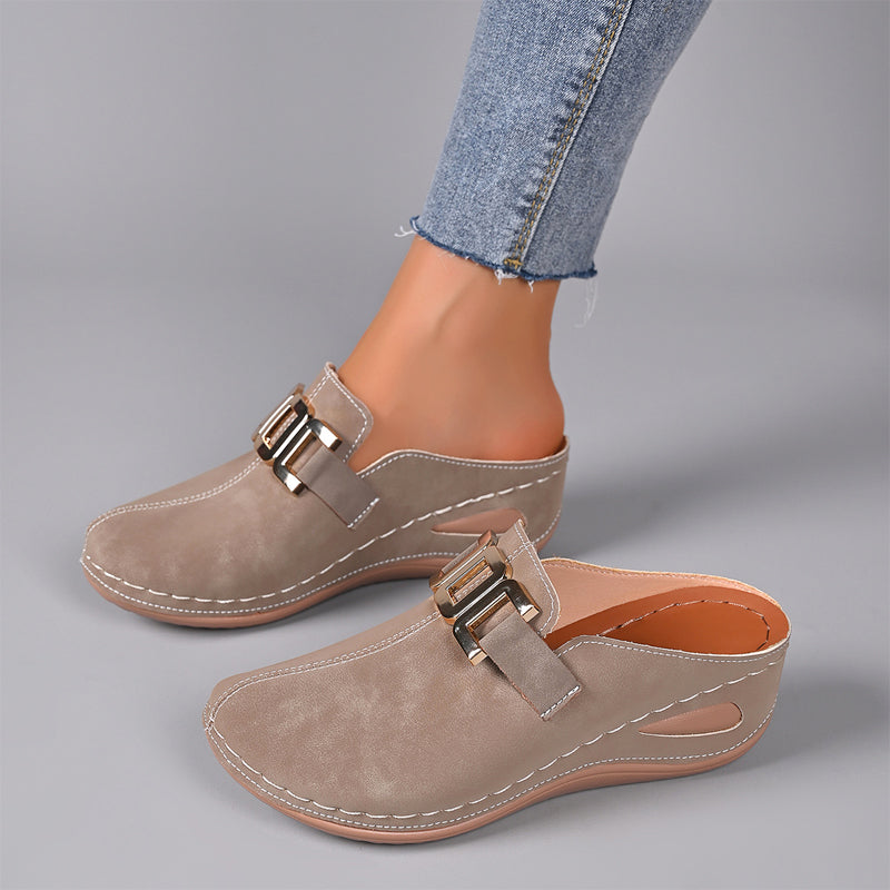 Eliza - Women's Metal Buckle Slip-On Suede Clogs