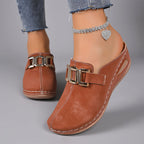 Eliza - Women's Metal Buckle Slip-On Suede Clogs