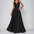 Eloise - Women's Satin Faux-Wrap Maxi Dress with Side Slit