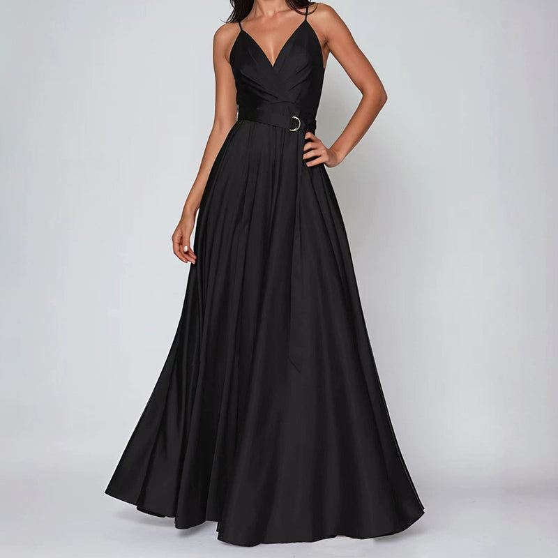 Eloise - Women's Satin Faux-Wrap Maxi Dress with Side Slit