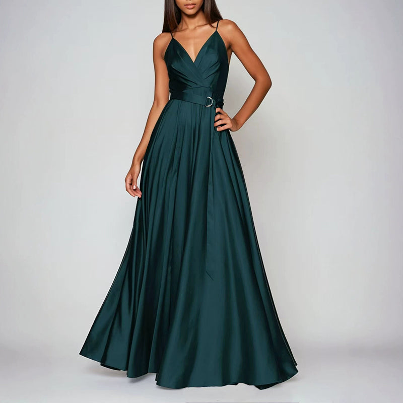 Eloise - Women's Satin Faux-Wrap Maxi Dress with Side Slit