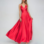 Eloise - Women's Satin Faux-Wrap Maxi Dress with Side Slit