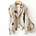 Elsie - Women's Floral Embroidered Leather Moto Jacket
