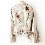 Elsie - Women's Floral Embroidered Leather Moto Jacket