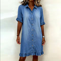 Elspeth - Women’s Denim Button-Front Midi Dress