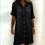 Elspeth - Women’s Denim Button-Front Midi Dress