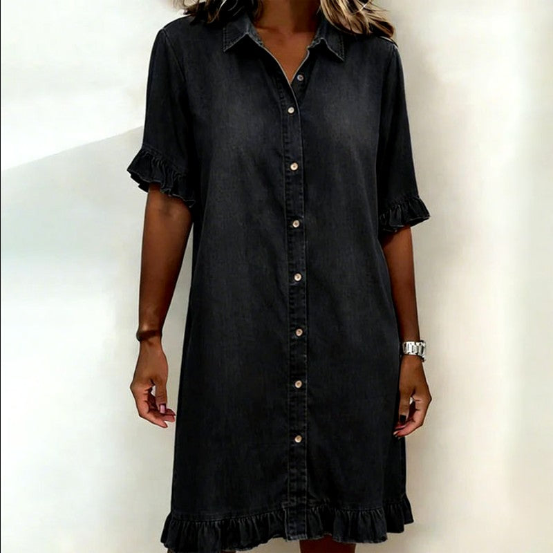 Elspeth - Women’s Denim Button-Front Midi Dress