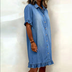 Elspeth - Women’s Denim Button-Front Midi Dress