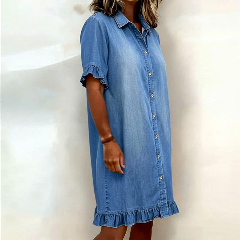 Elspeth - Women’s Denim Button-Front Midi Dress