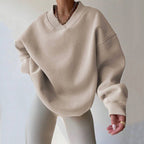 Ember - Women's Oversized V-Neck Fleece Sweatshirt