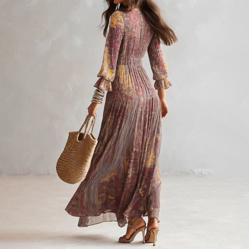 Emelia - Women's Paisley Print Tie-Front Maxi Dress