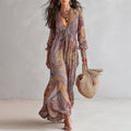 Emelia - Women's Paisley Print Tie-Front Maxi Dress