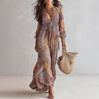 Emelia - Women's Paisley Print Tie-Front Maxi Dress
