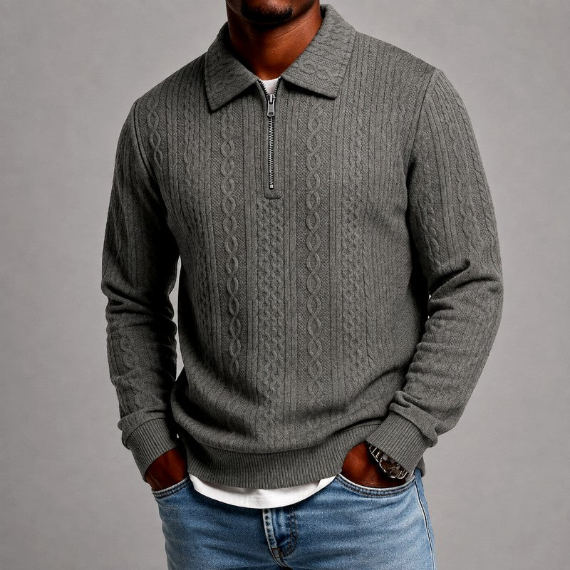 Emery - Men's Cable Knit Quarter Zip Polo Sweater