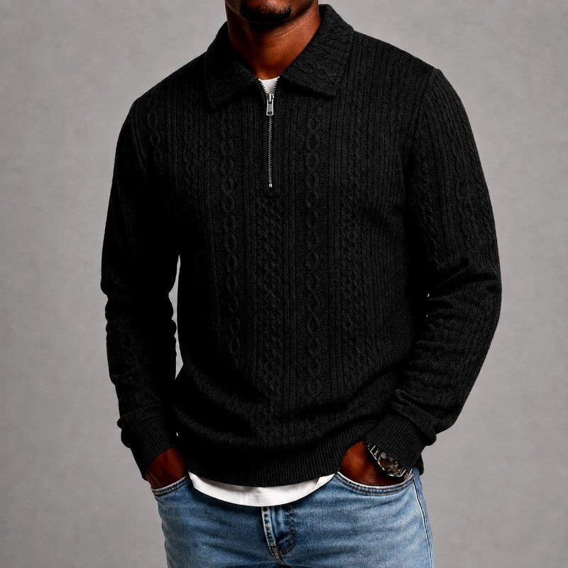 Emery - Men's Cable Knit Quarter Zip Polo Sweater