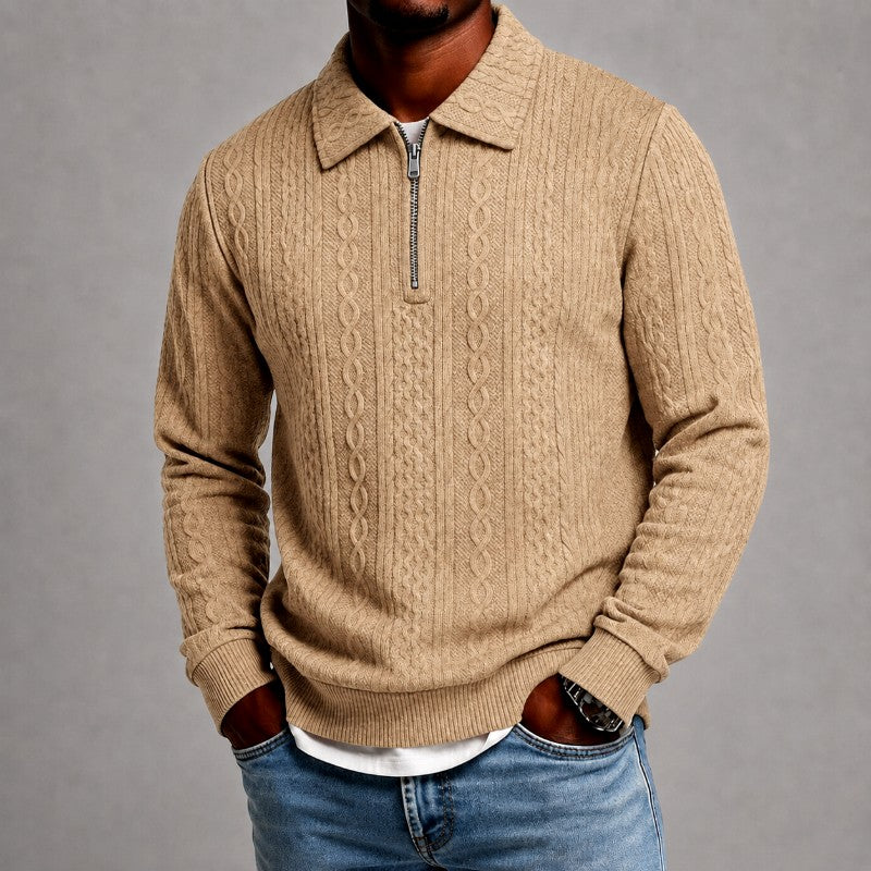 Emery - Men's Cable Knit Quarter Zip Polo Sweater
