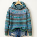 Emilia - Women's Fair Isle Pattern Knit Pullover Hoodie