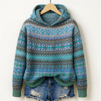 Emilia - Women's Fair Isle Pattern Knit Pullover Hoodie