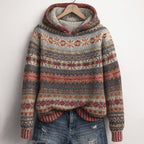 Emilia - Women's Fair Isle Pattern Knit Pullover Hoodie
