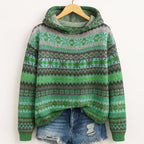 Emilia - Women's Fair Isle Pattern Knit Pullover Hoodie