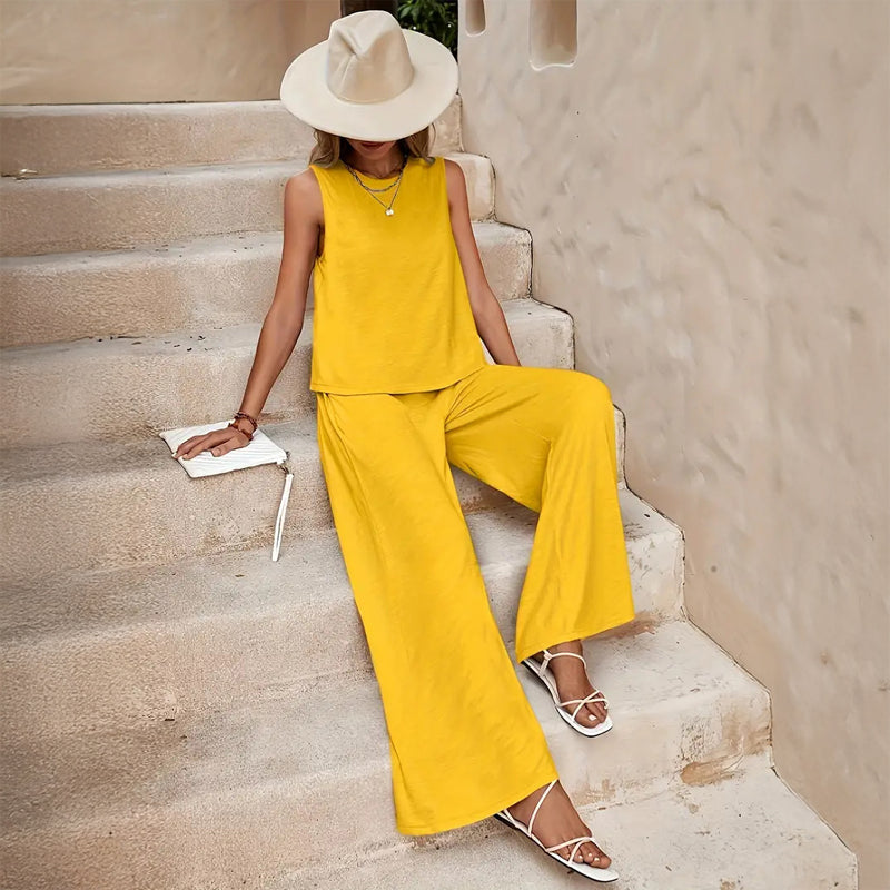 Emily - Women's Sleeveless Tank & Wide-Leg Pants Set