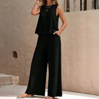 Emily - Women's Sleeveless Tank & Wide-Leg Pants Set