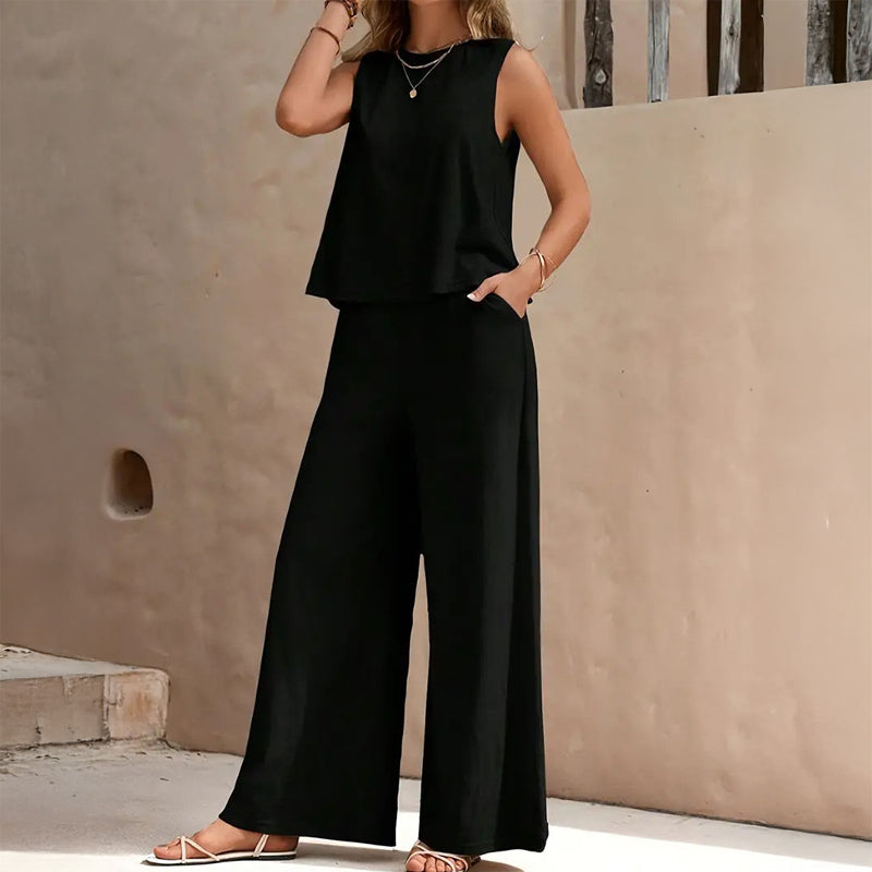 Emily - Women's Sleeveless Tank & Wide-Leg Pants Set