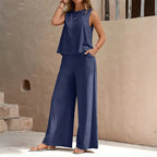 Emily - Women's Sleeveless Tank & Wide-Leg Pants Set