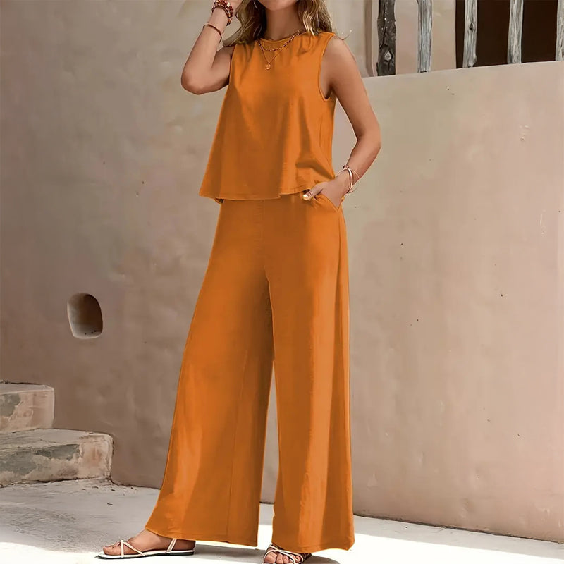 Emily - Women's Sleeveless Tank & Wide-Leg Pants Set