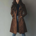 Emma - Women's Button Front Longline Suede Coat