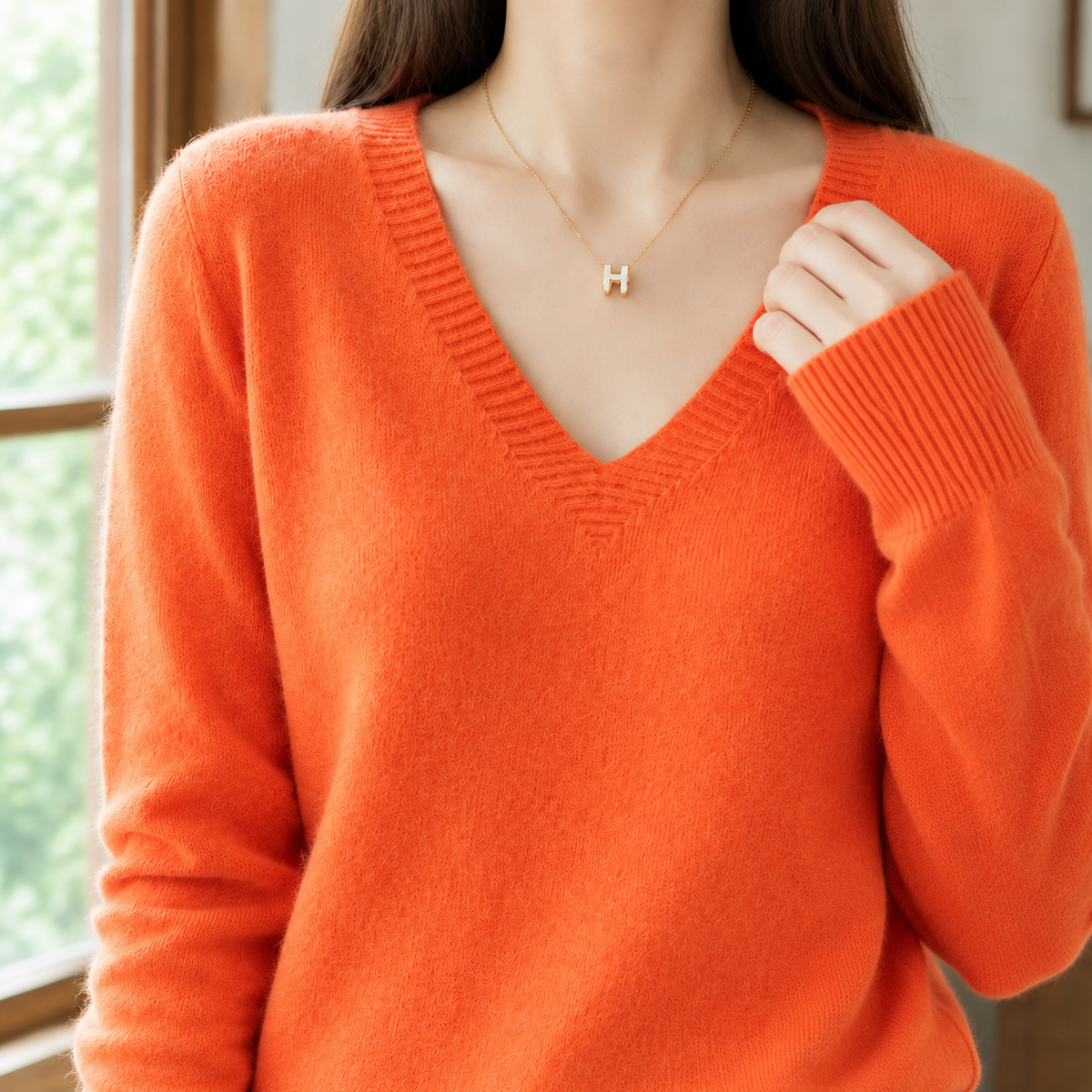 Emory - Women's V-Neck Knit Sweater with Ribbed Trim
