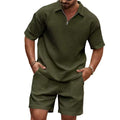 Enzo -  Men's Waffle-Knit Quarter-Zip Polo and Shorts Set