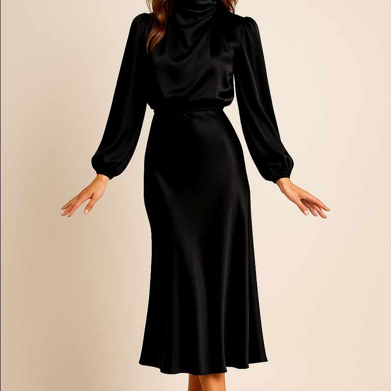 Erendira - Women's High Neck Bodycon Plissé Midi Dress