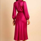 Erendira - Women's High Neck Bodycon Plissé Midi Dress