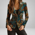 Esther - Women's Notched-Lapel Floral Velvet Blazer