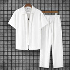 Ethan - Men's Textured Knit Button-Down Lounge Set