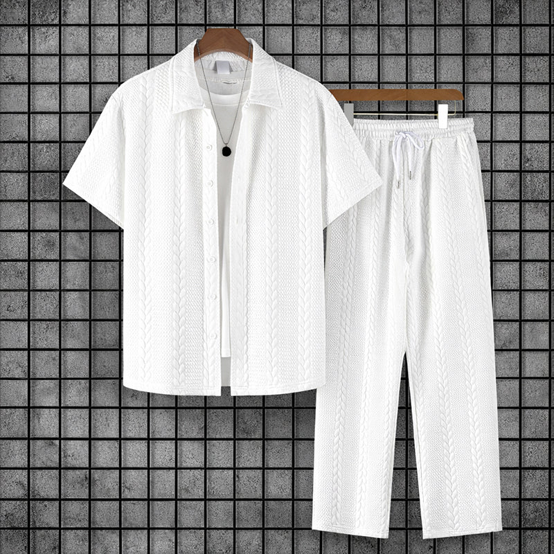 Ethan - Men's Textured Knit Button-Down Lounge Set