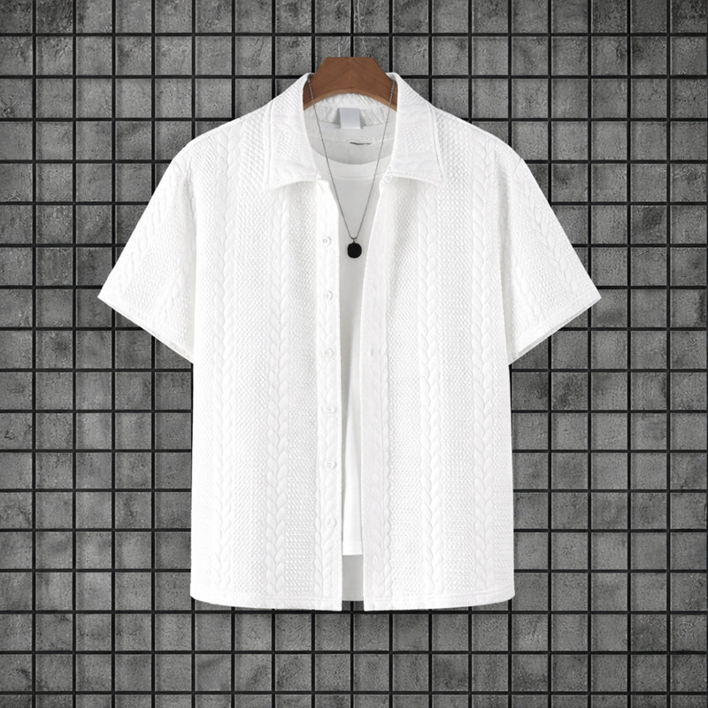 Ethan - Men's Textured Knit Button-Down Lounge Set
