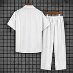 Ethan - Men's Textured Knit Button-Down Lounge Set